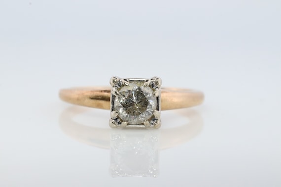 Art Deco Diamond Solitaire Ring. 14k Gold Europea… - image 1