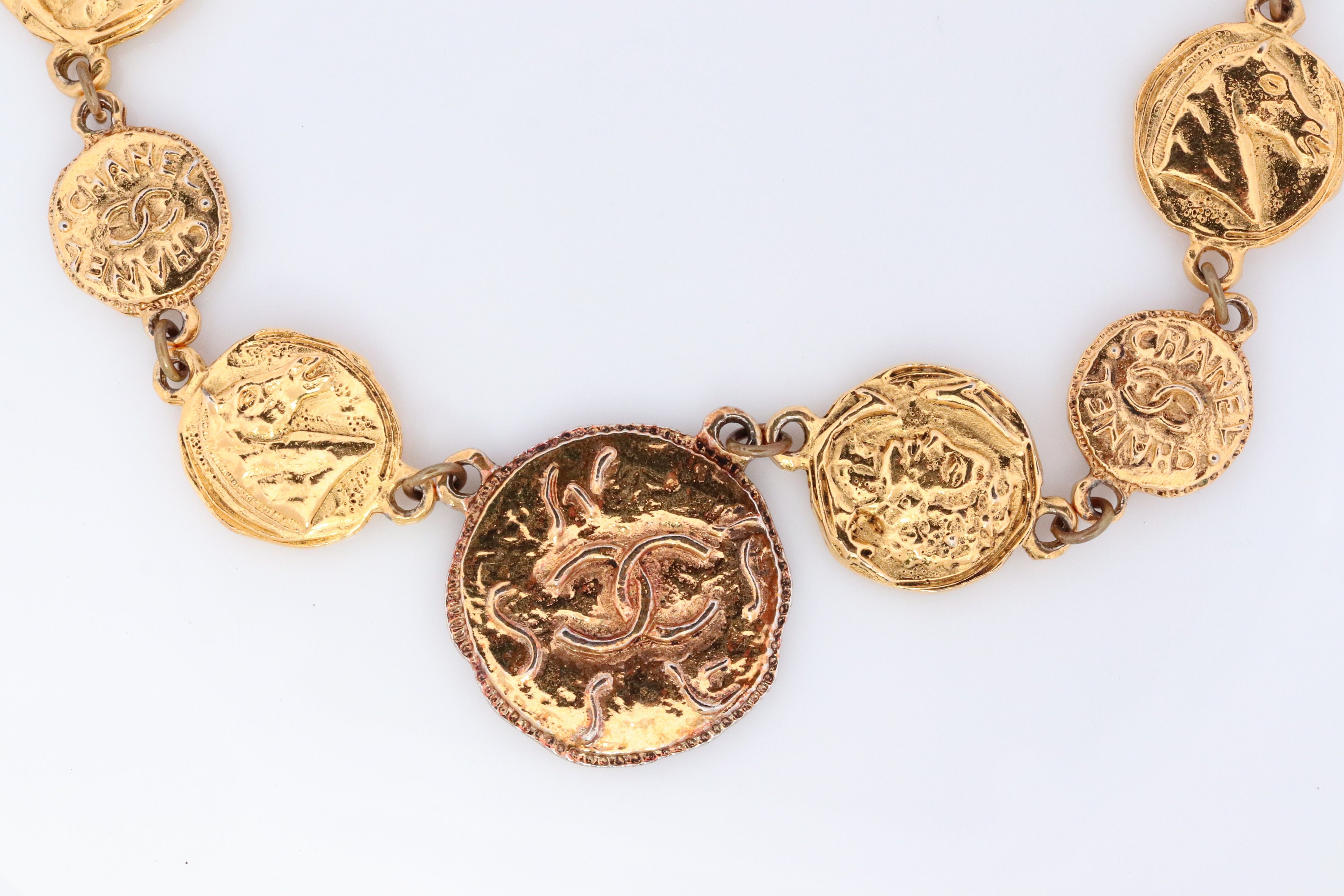 Chanel CC Logo Coin Motif Plate Chain CHANEL Pave Crystal CC Logo Metal Necklace Gold main image 2