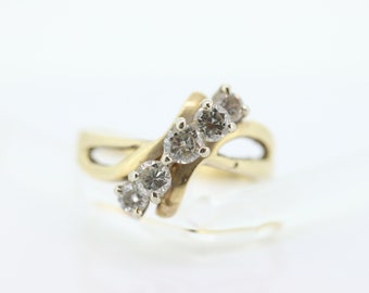 14K Bypass Diamond Ring. Total 0.48ctw Diamond Wave.  Stacked. Toi et moi band. Yellow Gold ring. Sz7.25 st(166/75)
