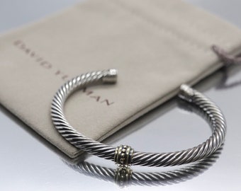 Preowned David Yurman Cuff Bracelet. 14k Sterling Silver Single station cable bracelet (157)