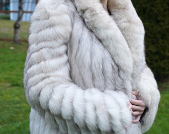 Saga Furs BLUE ARCTIC Natural FOX Fur Coat Jacket - Etsy