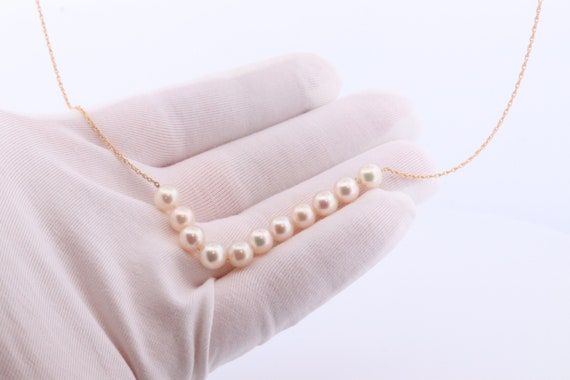 14k Akoya Pearl Necklace. Long Station Pearl Chai… - image 3