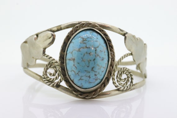 Large Turquoise Bangle Cuff Bracelet. Sterling Si… - image 1