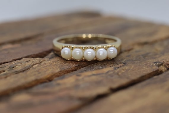 14k Pearl Cluster ring. Straight Pearl Cluster Ba… - image 1