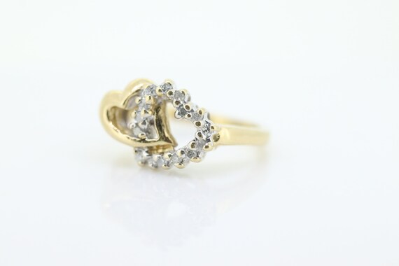 10k Double Heart Ring. 10k Open Interlocking diam… - image 2