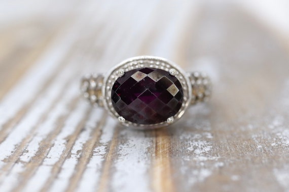 14k Large Faceted Garnet solitaire ring with cham… - image 5