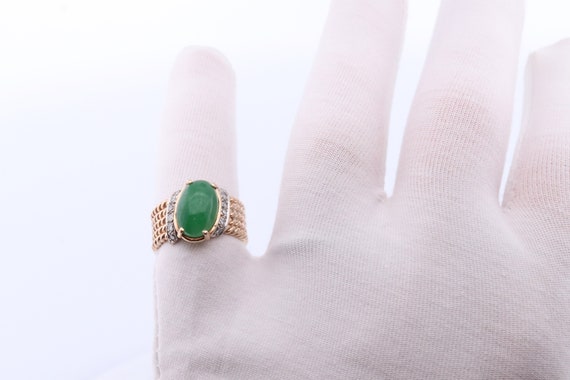 14k Apple Jade Diamond ring. Jade Cabochon Prong … - image 7