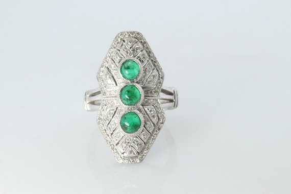 Emerald Shield Ring. Platinum Shield Ring Emerald… - image 1