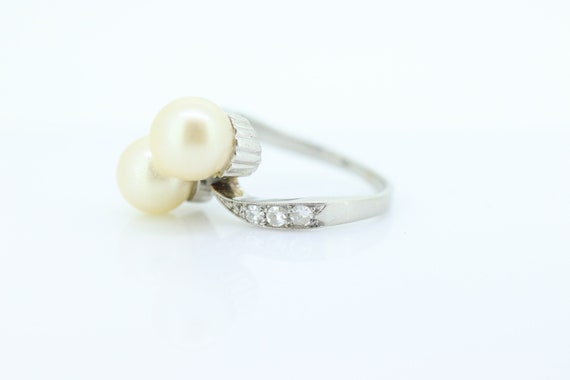 Antique Platinum double pearl diamond ring. Bypas… - image 5