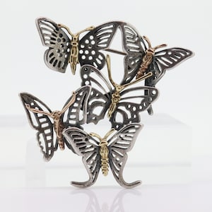 LAGOS Caviar Butterfly Brooch. Sterling Silver 18K Yellow Gold Butterfly Charm  Heavy Pin Brooch. (st71)