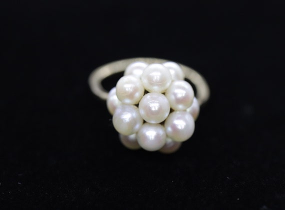 14k Pearl Cluster Ring. Size 6 4mm pearls - image 1