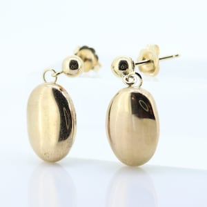 14k Yellow Gold Dangle Drop Earrings. Oval Puffed Earrings Mirror. st(35)