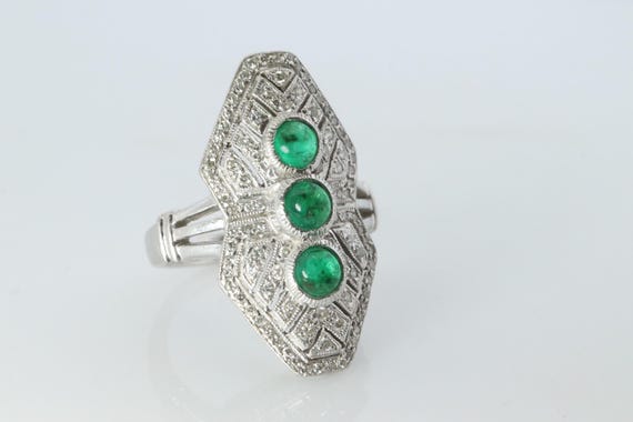 Emerald Shield Ring. Platinum Shield Ring Emerald… - image 4