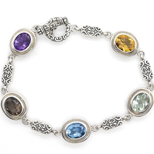 EFFY BH Bracelet. 18k Sterling Silver MULTI-Gemstone Byzantine Bracelet. (466)