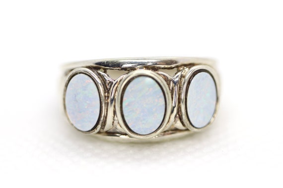 Synthetic Opal Sterling Silver Statement Ring - image 1