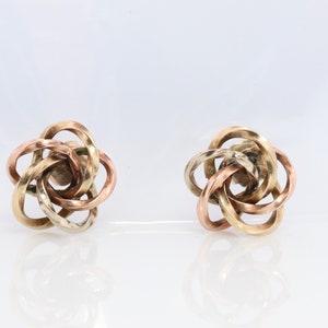 14k LOVE knot earring. Tricolor KNOT knotted gold earrings.