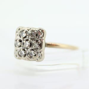 Diamond Daisy Cluster Elevated on Ring. 10k Art Deco Diamond Pave square cathedral. st(92)
