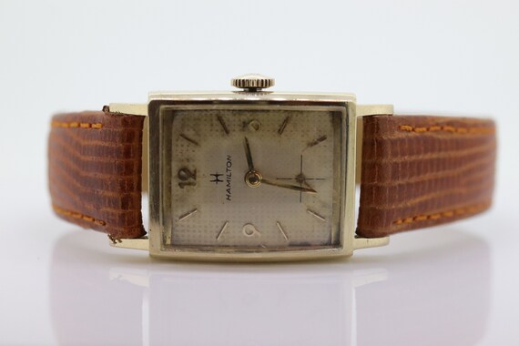 HAMILTON Watch. 14k Yellow Gold Rectangle Hamilto… - image 1