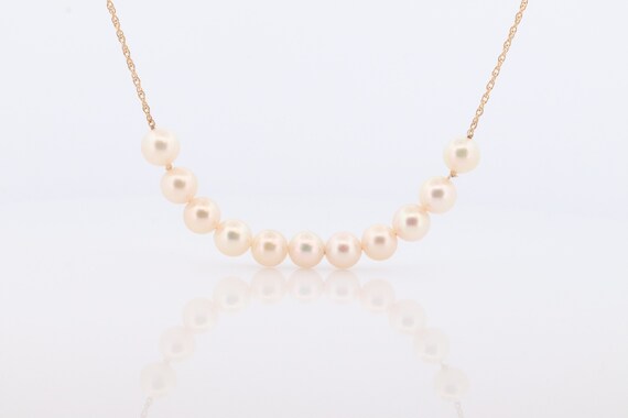 14k Akoya Pearl Necklace. Long Station Pearl Chai… - image 6
