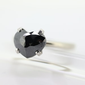 14k Heart Diamond Cut Solitaire ring. 14k white gold Heart Cut BLACK diamond. Black Diamond Engagement ring. st(207)
