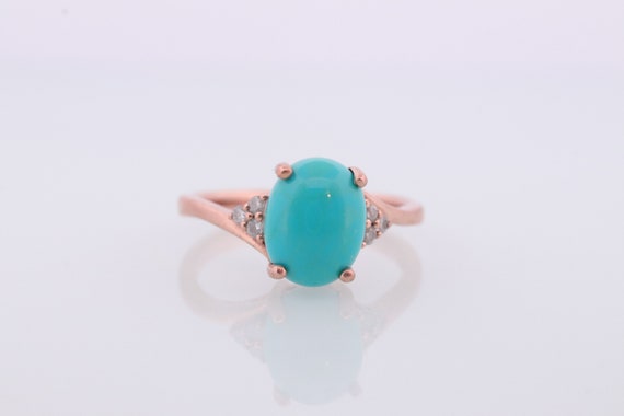 10k Large Turquoise Cabochon and Diamond Ring. 14… - image 1