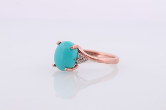 10k Large Turquoise Cabochon and Diamond Ring. 14… - image 2