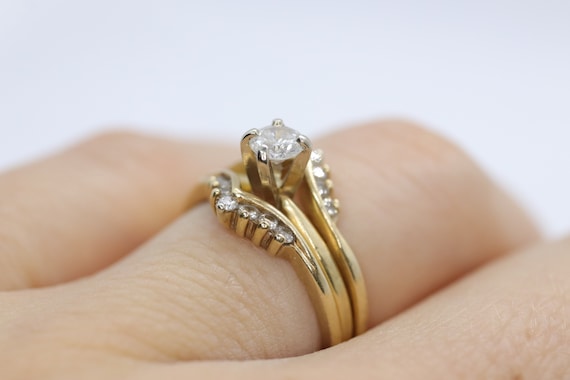 Diamond Solitaire Ring with Jacket. 14k Diamond E… - image 5