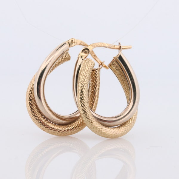 14k Gold Puffed Hollow HOOP Earrings. Intertwined Textured Loop earrings. Dangle Multi Hoop Earrings.