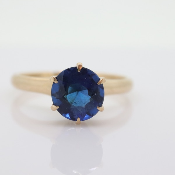 Antique Allsopp Brothers ring. 10k Blue SAPPHIRE victorian prong set. Allsop Bros Sapphire prong set solitaire ring. st(90)