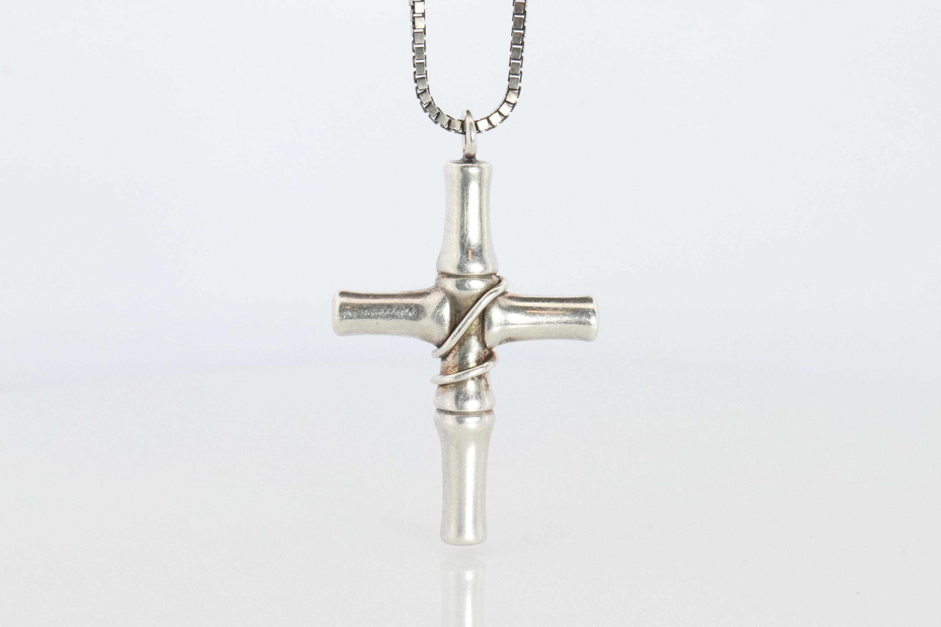Vintage Gucci Necklace. Bamboo Cross Gucci Logo Sterling Silver