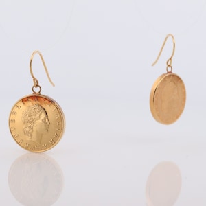 14k Coin Ohrringe. 14k 50 Lire Italienische Republik 1991 Münze Lünette Set Charm Ohrringe. st(38)