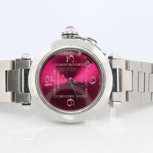Vintage Cartier Pasha C Automatic 2324. Rare Red Cherry Bordeaux Dial.