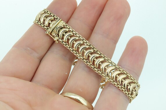 14k Wide Textured Bismark Bracelet. Italian Made … - image 8