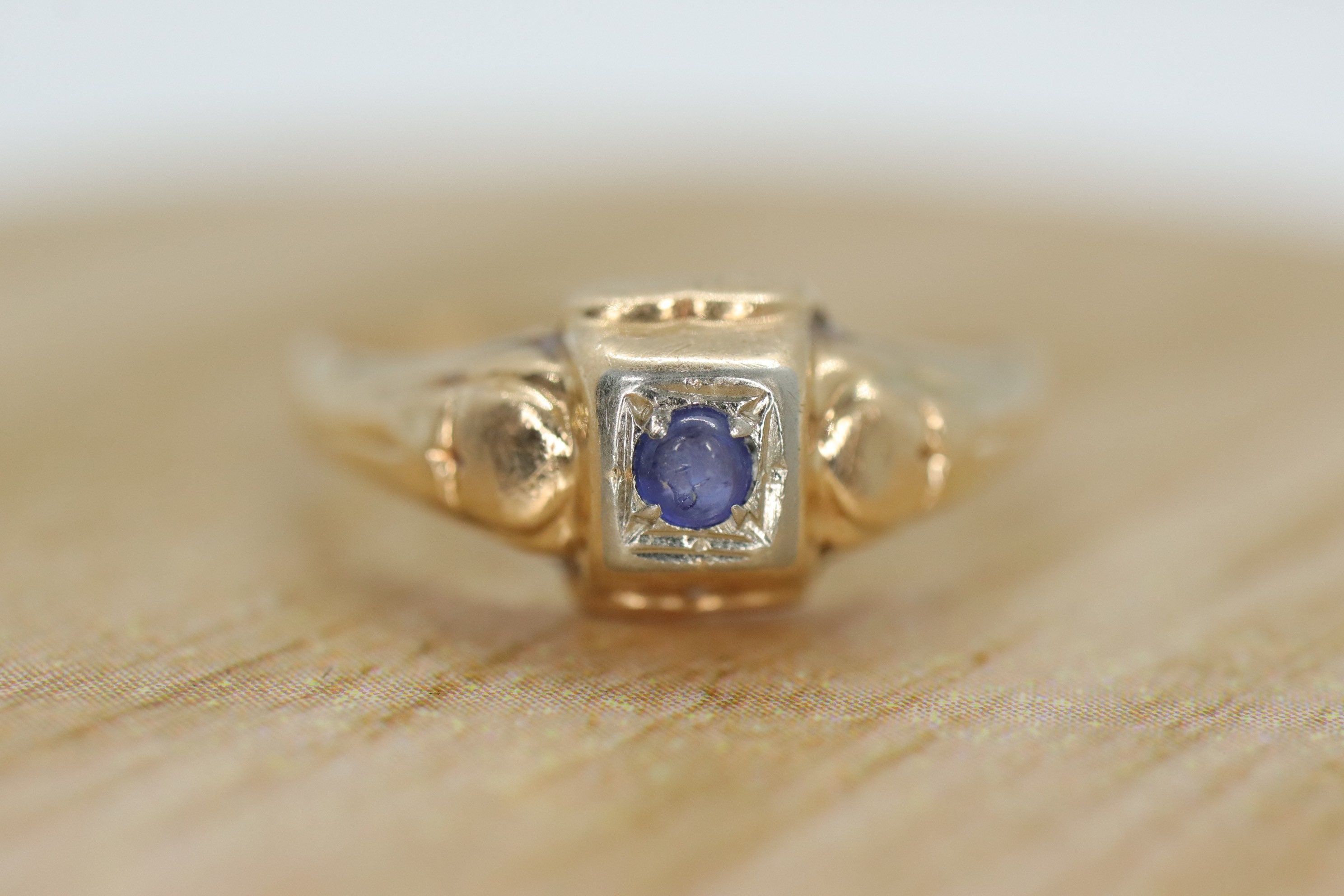 Art Deco Sapphire Ring. 10k Antique Square Setting Ring. | Etsy