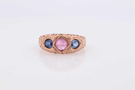 Antique 10k Triple Ruby Sapphire signet ring. Gyp… - image 7