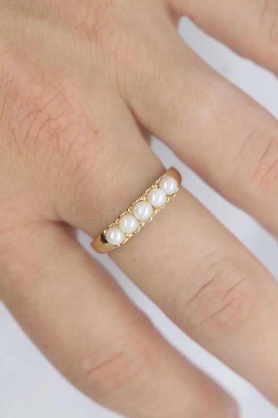 14k Pearl Cluster ring. Straight Pearl Cluster Ba… - image 2