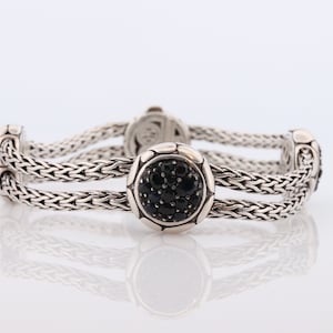 John Hardy Sterling Black Silver Sapphire Bracelet. John Hardy Pebble Pave Dot Palau Station Double Foxtail Byzantine bracelet.
