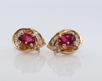 14k Turmalin Ohrstecker. Rubellit Pink Turmalin Diamant Halo Ohrringe