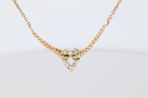 14k Open Heart Diamond Necklace. Suspended Heart Necklace.