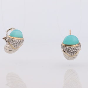 Preowned David Yurman 18k Sterling Silver CABLE Earrings. Authentic David Yurman  Diamond and Chalcedony ACORN earrings st(403)