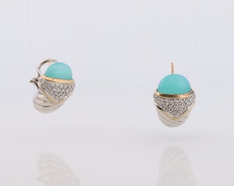Pendientes CABLE de plata de ley de 18k de David Yurman seminuevos. Pendientes auténticos de David Yurman con diamantes y calcedonia ACORN st(403)