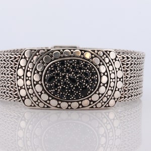 John Hardy Sterling Black Silver Sapphire Bracelet. John Hardy Pebble Pave Dot Palau Wide Heavy Buckle Foxtail Byzantine bracelet.