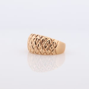 14k Textured Wide Dome 14k Yellow Gold Band. Heavy JCM 14k Engraved and Textured ring. Diamond Cut Dome ring. Pineapple design st(144)