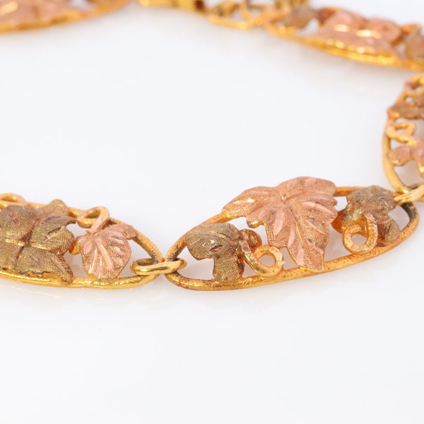 Black Hills Gold Bracelet. 14k GF with 10k Multi-Tone Leaves Bracelet. Black Hills Gold Grape Leaf Section Bracelet.