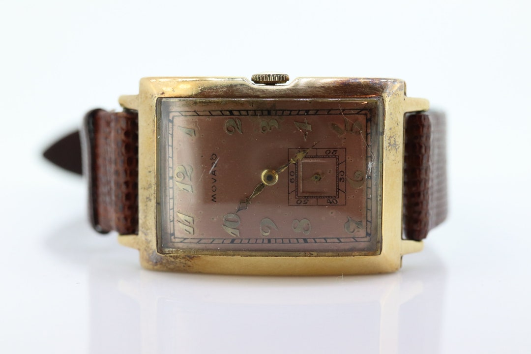 14k MOVADO Rectangle Manual Watch. Antique Mens Movado Vintage Tank