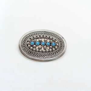 Vintage Sterling Silber Natur Türkis Brosche. Spule Handgefertigtes Design.  st(21/56)