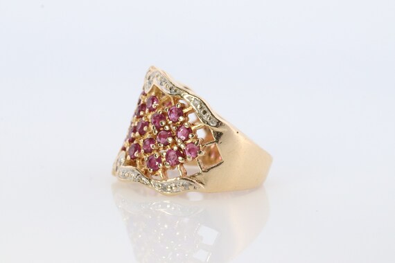 14k Ruby and Diamond Wide Pave Cluster Encrusted … - image 8
