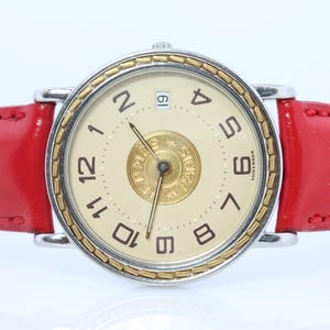 Genuine Hermes Sellier 32mm Round Ss and 18k Quartz Watch White Dial.