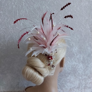 Decorative Burgundy Feather and Crystal Brooch Silk Necklace Tie Burgundy Feather Brooch - Etsy main image 3