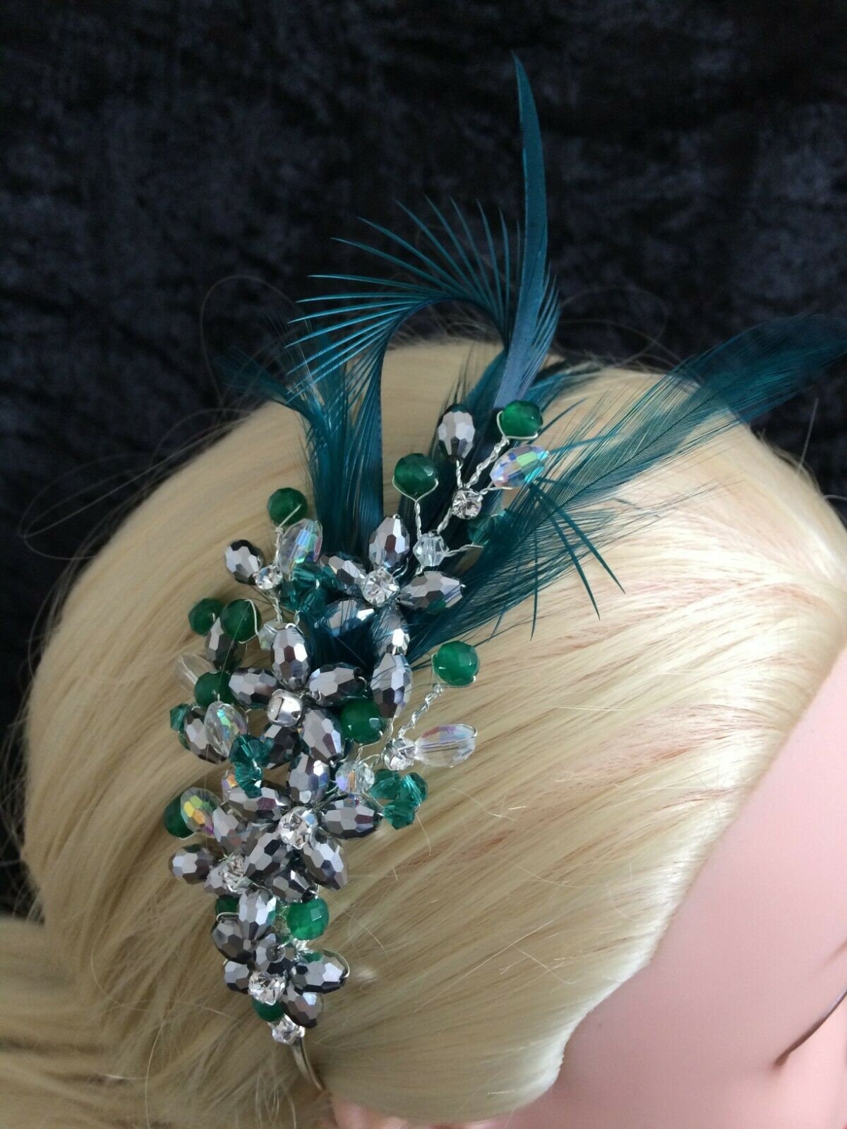 Unique bride silver Jade headband Emerald Green fascinator Etsy
